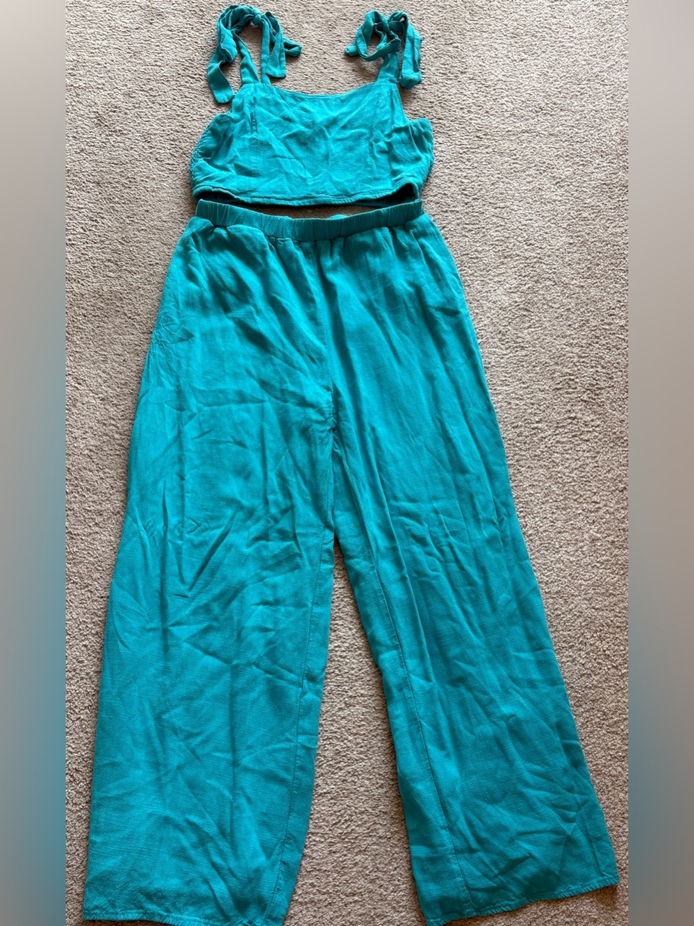 Lulu's Teal Wide-Leg Pants with Elastic Waist